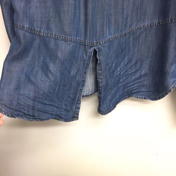 Anthro Cloth & Stone Blue Chambray Split Tie Back Shirt Blue XS - Picture 5 of 8
